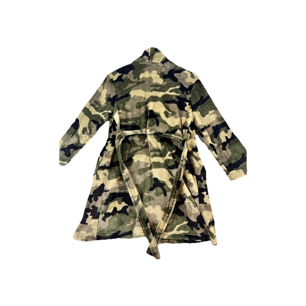 Boys Green Camo Fleece Bath Robe House Coat With Pockets and Sash
